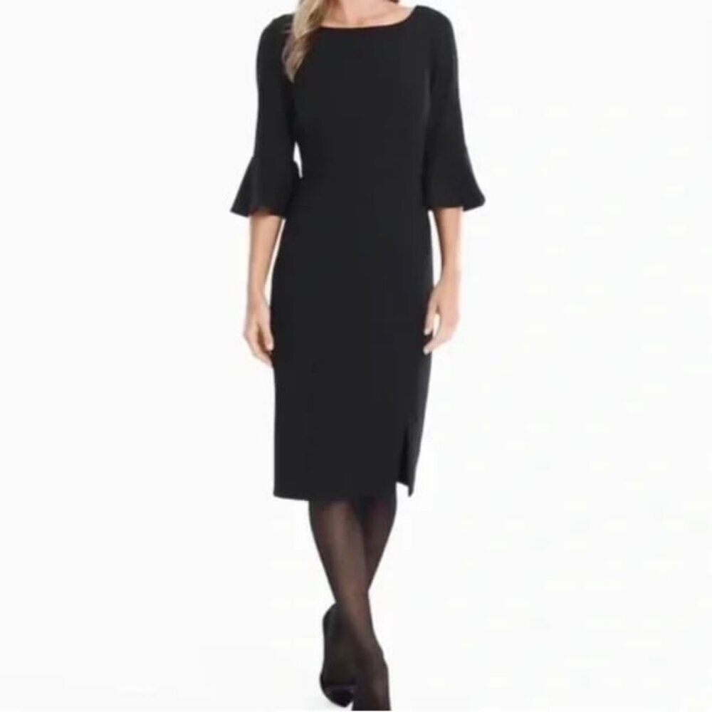WHITE HOUSE\BLACK MARKET Black Ponte Bodycon Sheath Dress Elbow Flutter Sleeve 0
